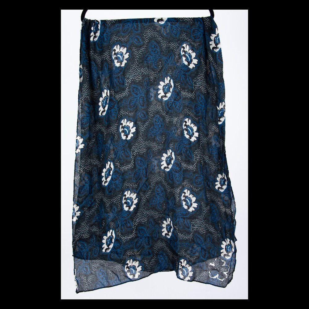 Ted Baker Womens Blue Black Green White Floral Long Knit Lightweight Scarf EUC